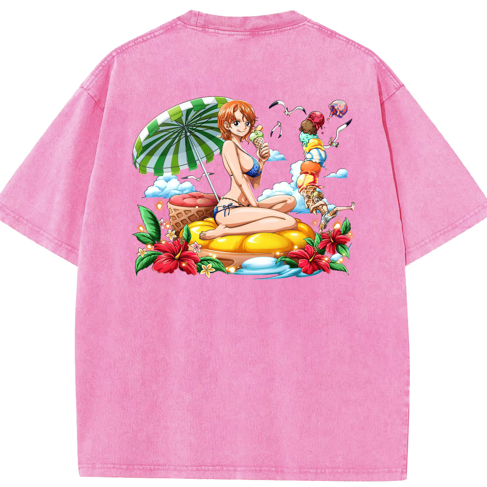ワンピース ナミ ONE PIECE Nami 綿100% ヴィンテージ風 半袖Tシャツ（背面プリント）
